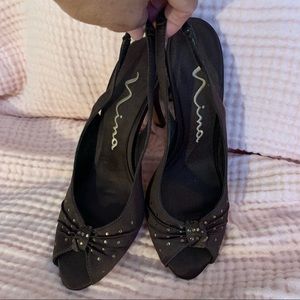 Nina Chocolate Brown Sling Back Heels 6